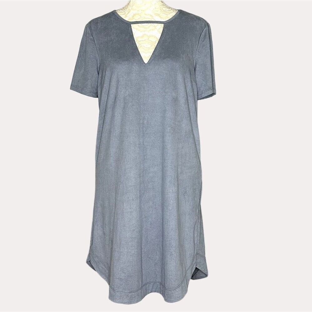 Z Supply Faux Suede Mini T-Shirt Dress Dusty Teal S